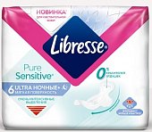 Купить libresse (либресс) прокладки ultra pure sensitive ночные+ 6 шт в Заволжье