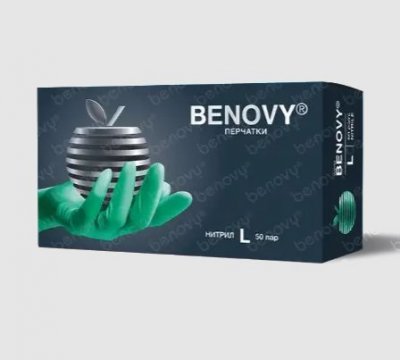 Купить перчатки benovy смотровые нитриловые нестерильные неопудрен текстурир на пальцах размер l 50 пар, зеленые в Заволжье