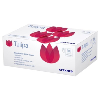 Купить apexmed (апексмед)tulipa перчатки смотровые нитриловые нестерильные неопудренные текстурированные, размер m, 50 шт (пар) в Заволжье