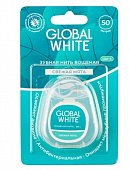 Купить глобал вайт (global white) зубная нить со вкусом свежей мяты с хлоргексидином, 50м в Заволжье