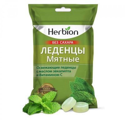 Купить herbion (хербион), леденцы с маслом эвкалипт и витамином с мятные без сахара, пакет 62,5г в Заволжье