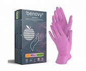 Купить перчатки benovy смотровые нитриловые нестерильные неопудрен текстурир с однократной хлорацией размер l 50 пар, розовые в Заволжье