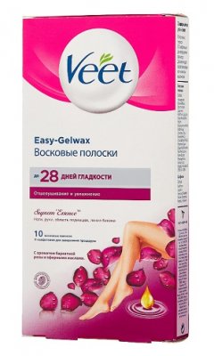 Купить veet easy-gelwax (вит) полоски восковые для тела с ароматом бархатной розы и эфирными маслами, 10 шт в Заволжье