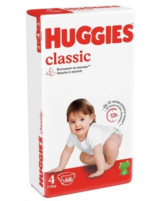 Купить huggies (хаггис) подгузники классик 4 7-18кг 68шт в Заволжье