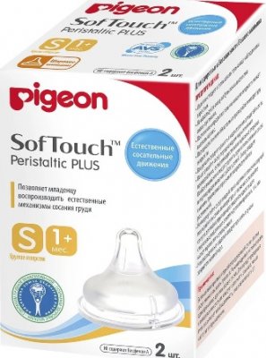 Купить pigeon softouch peristaltic plus (пиджен) соска силиконовая для бутылочки с 1 месяца, размер s 3 шт в Заволжье