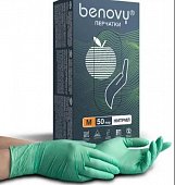Купить перчатки смотровые benovy нитриловые нестерильные неопудренные хлорированные m 50 пар, зеленый в Заволжье