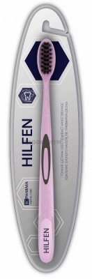 Купить хелфен (hilfen) зубная щетка средней жесткости черная щетина розовая, 1шт в Заволжье