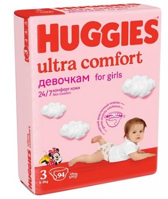 Купить huggies (хаггис) подгузники ультра комфорт для девочек, 5-9кг 94 шт в Заволжье