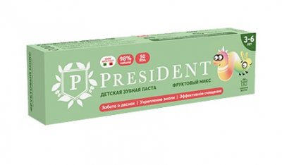 Купить президент (president) зубная паста для детей 3-6лет фрутовый микс, 43г 50rda в Заволжье