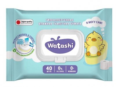 Купить watashi (ваташи) бумага туалетная влажная для детей с рождения, шт в Заволжье