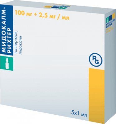 Купить мидокалм-рихтер, раствор для внутримышечного введения 100 мг+2,5 мг/мл, ампула 1мл 5шт в Заволжье