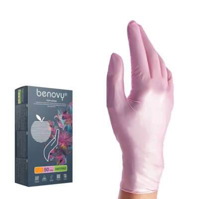 Купить перчатки benovy смотровые нитриловые нестерильные неопудренные текстурные с однократной хлорацией размер xs, 100 шт, перламутрово-розовые в Заволжье