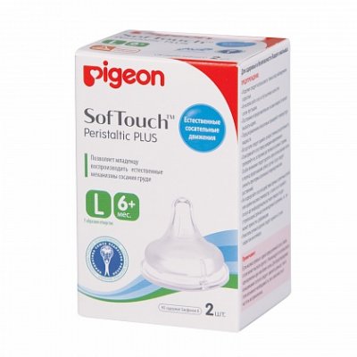 Купить pigeon softouch peristaltic plus (пиджен) соска силиконовая для бутылочки с 6 месяцев, размер l 3 шт в Заволжье
