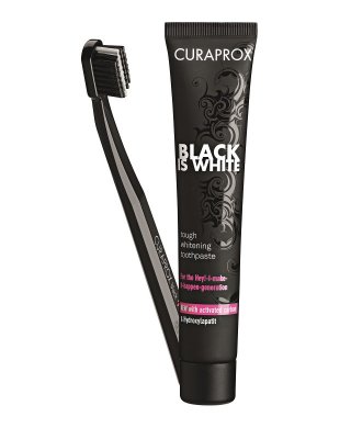 Купить курапрокс (curaprox) набор зубная паста, black is white 90мл + зубная щетка ultra soft черный в Заволжье