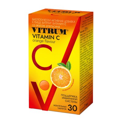 Купить витрум витамин с, жевательные таблетки со вкусом апельсина, 30 шт_бад в Заволжье
