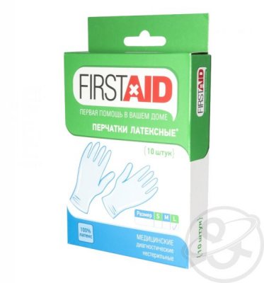 Купить перчатки first aid смотр. н/стер. латекс. опудр., l №10(tg medical, малайзия) в Заволжье