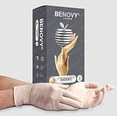 Купить перчатки benovy смотровые латексные нестерильные опудренные текстурированные на пальцах, размер s 50 пар в Заволжье