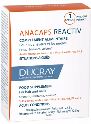 Купить дюкрэ анакапс (ducray аnacaps) реактив для волос, кожи головы и ногтей, капсулы 30 шт бад в Заволжье