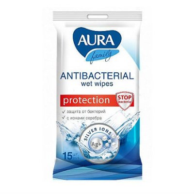 Купить aura (аура) салфетки влажные антибактериальные 15шт в Заволжье