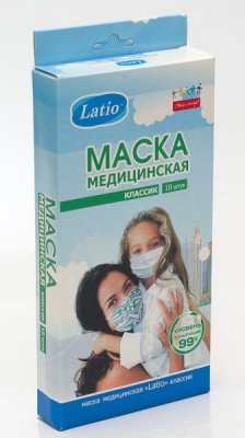 Купить маска медицинская latio классик на резинках, 10 шт в Заволжье
