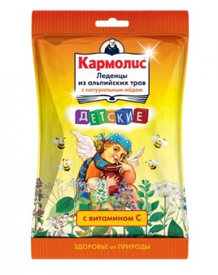 Купить кармолис, леденцы из альпийских трав детские с натуральным медом и витамином с, пакет 75 бад в Заволжье