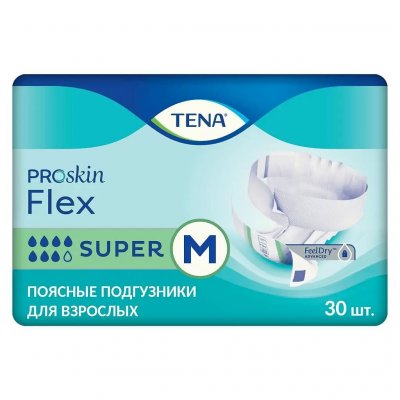 Купить tena (тена) подгузники, proskin flex super размер m, 30 шт в Заволжье