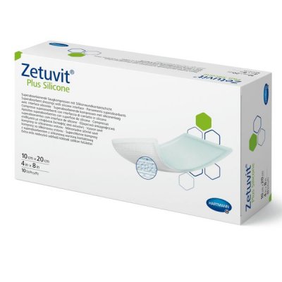 Купить silicone plus zetuvit (цетувит) повязка суперабсорбирующая с контактным слоем из силикона 10см х20см, 10 шт в Заволжье