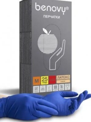 Купить перчатки benovy смотровые латексные нестерильные неопудрен повышенной прочности размер m 25 пар в Заволжье