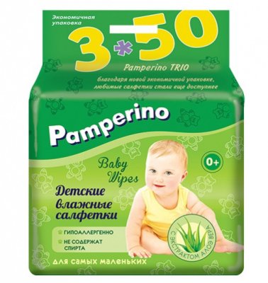 Купить pamperino (памперино) салфетки влажные детские, 50шт 3 упаковки в Заволжье